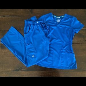 1- Healing Hands Blue Scrub Set XXS Top+XS Bottoms